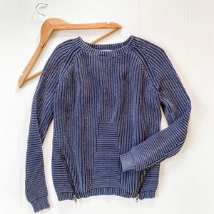Olive & Oak Mineral Washed Side Zip Sweater Navy